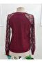 Women's Long Sleeve Crew Neck Blouse with Tulle Detail on the Sleeves and Ribbed Viscose Front - 5