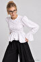 Ruffled Woven Shirt with Gathered Detail Lby0095 White - 5