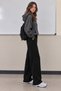 Women's Black Straight-Leg Modal Fabric Sweatpants with Pockets - 4