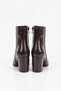 Bitter Brown Shiny Textured Pointed Toe Zipper Detailed High Thick Heeled Leather Look Boots - 3