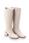 Cream Faux Leather Textured Comfortable Form-Fitting Zippered Below-The-Knee Boots Suitable for Daily Use - 2
