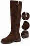 Brown Suede Textured Flat Sole Side Zipper Long Style Comfortable Cut Boots - 3