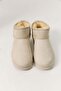 Cream Suede Textured Fur Inside, Flexible Thick Sole, Comfortable Fit, Flat Cut Ankle-Length Boots - 3