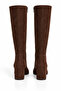 Brown Suede Textured Pointed Toe High Heeled Long Boots with Side Zipper Detail - 3