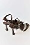Brown Stone Detailed Cross-Strapped Ankle-Tie Comfortable Design Heeled Shoes - 4
