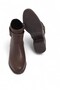 Brown Faux Leather Smooth Textured Side Zipper Metal Buckle Detailed Low Heel Boots - 3