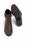 Brown Faux Leather Smooth Textured Side Zipper Metal Buckle Detailed Low Heel Boots - 7