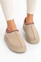 Beige Suede Textured Fur Inside, Red Stripe Detail, Flat Sole, Thick Sole Boots - 3