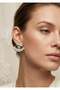 Gold Earrings with Eye Figure and White Bead Detail 2.5X2 cm - 2