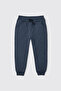 Baby Boy Navy Blue Ribbed Waistband Sweatpants with Pockets
