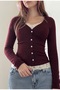 Burgundy Buttoned Long Sleeve Blouse with Lace Collar and Waist Detail - 2
