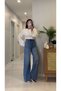 Firda Medium Tone Blue Snow Wash Stone Drop Wide Leg Jean - 6