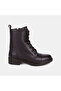 Women's Bitter Brown Lace-Up Zippered Leather Boots - 2