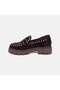 Women's Brown Gold Studded Detailed Thick Sole Suede Loafer - 3