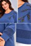 Women's Crew Neck Branch Leaf Embroidered Stone Detailed Textured Knitwear Sweater C27061-Blue - 3