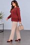 Women's Crew Neck Branch Leaf Embroidered Stone Detailed Textured Knitwear Sweater C27061-Burgundy - 6