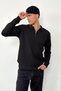 Men's Polo Collar Zipper Detailed Ribbed Knit Sweater Black - 27007 - 4