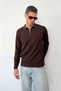 Men's Polo Collar Zipper Detailed Ribbed Knit Sweater Brown - 27007 - 4