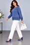 Women's Crew Neck Branch Leaf Embroidered Stone Detailed Textured Knitwear Sweater C27061-Blue - 4