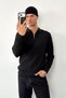 Men's Polo Collar Zipper Detailed Ribbed Knit Sweater Black - 27007 - 2