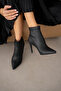 Sirel Thin Heel Pointed Toe Short Women's Boots - Black