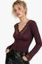 Lace Detailed Long Sleeve V-Neck Bluz