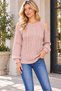 Women's Long Sleeve Round Neck Off Shoulder Hair Braided Embossed Detailed Soft Textured Stylish Elegant Casual Powder Knitwear Sweater - 5