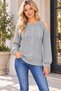 Women's Long Sleeve Round Neck Off Shoulder Hair Braided Embossed Detailed Soft Textured Stylish Elegant Casual Gray Knitwear Sweater - 5
