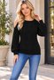 Women's Long Sleeve Round Neck Off Shoulder Hair Braided Embossed Detailed Soft Textured Stylish Elegant Casual Black Knitwear Sweater - 5
