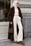 Perla Women's Long Angora Cardigan – Soft Textured Long Cardigan Brown