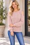 Women's Long Sleeve Round Neck Off Shoulder Hair Braided Embossed Detailed Soft Textured Stylish Elegant Casual Powder Knitwear Sweater - 6