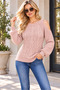 Women's Long Sleeve Round Neck Off Shoulder Hair Braided Embossed Detailed Soft Textured Stylish Elegant Casual Powder Knitwear Sweater - 7