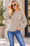 Women's Long Sleeve Round Neck Off Shoulder Hair Braided Embossed Detailed Soft Textured Stylish Elegant Casual Mink Knitwear Sweater - 5