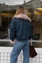 Navy Blue Embroidered Coat with Removable Fur Detail - 100017 - 6