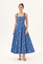 Blue Denim Note Patterned Square Neck A-Line Panel Detailed Denim Dress - 5