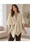 Women's Tie-Up Knitwear Poncho Cardigan – Asymmetrical Cut, Loose Knit Model - 3