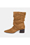 Women's Tan Draped Pointed Toe Heeled Suede Leather Boots - 3