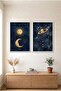 2-Piece Sun, Moon and Planet White Wooden Framed Mdf Living Room Painting Set Huhu3314 - Double Painting Set White Frame