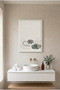 Water Lily and Water Circles White Wooden Framed Mdf Painting - Japandi Stone and Water Bathroom Decor Huhu3260 - Single Painting White Frame