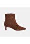 Women's Brown Zippered Pointed Toe Heeled Suede Boots - 2