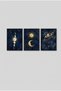 3-Piece Moon and Sky Black Wooden Framed Mdf Painting Set - Living Room Wall Decor Huhu3320 - Triple Painting Set Black Frame - 2