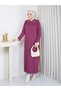 Women's Polo Collar Cold Yarn Fuchsia Knitwear Dress Standard Size Compatible