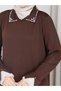 Women's Polo Collar Cold Yarn Brown Knitwear Dress Standard Size Compatible - 5