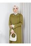 Women's Polo Collar Cold Yarn Oil Green Knitwear Dress Standard Size Compatible - 2