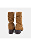 Women's Tan Draped Pointed Toe Heeled Suede Leather Boots - 6