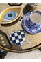 1 Piece Heart Shape Blue and White Checked Bead Embroidered Coaster - 2