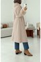 Fur Detailed Double Breasted Collared Cashmere Coat - Stone - 2