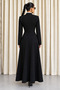 Women's Long Sleeve Court Collar Drop Detailed Double Color Long Crepe Dress - 5
