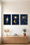 3-Piece Moon and Sky White Wooden Framed Mdf Painting Set - Living Room Wall Decor Huhu3320 - Triple Painting Set White Frame
