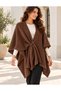 Women's Tie-Up Knitwear Poncho Cardigan – Asymmetrical Cut, Loose Knit Model - 3